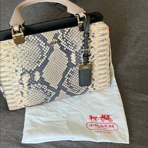 Coach Snakeskin Satchel - Black and Cream